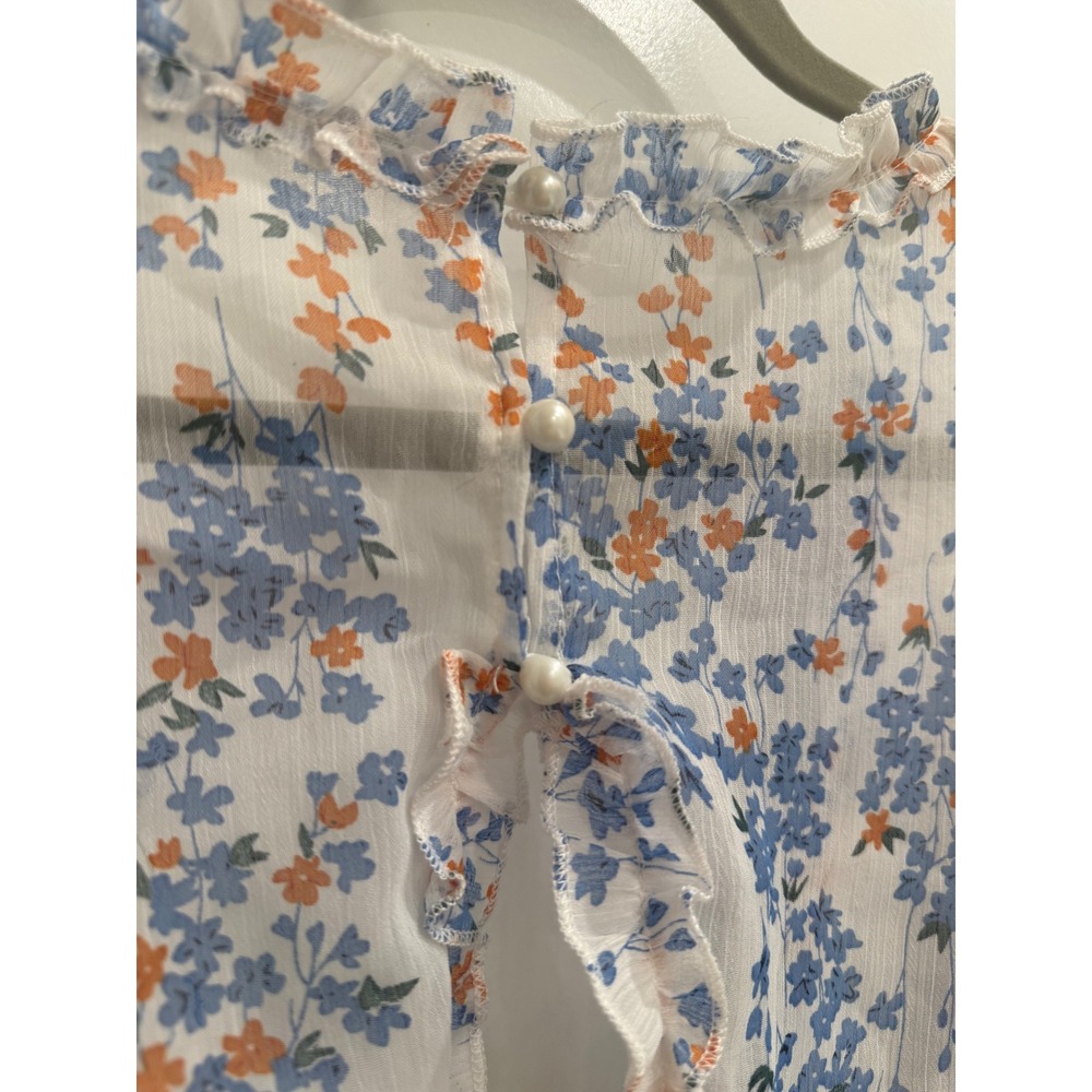 Floral Open Back Ruffle Mini Dress Cottagecore Boho Long Sleeve Women's Large - Picture 6 of 11